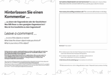 Feedback Card from the Sharing Stories exhibition with text in German and English.
